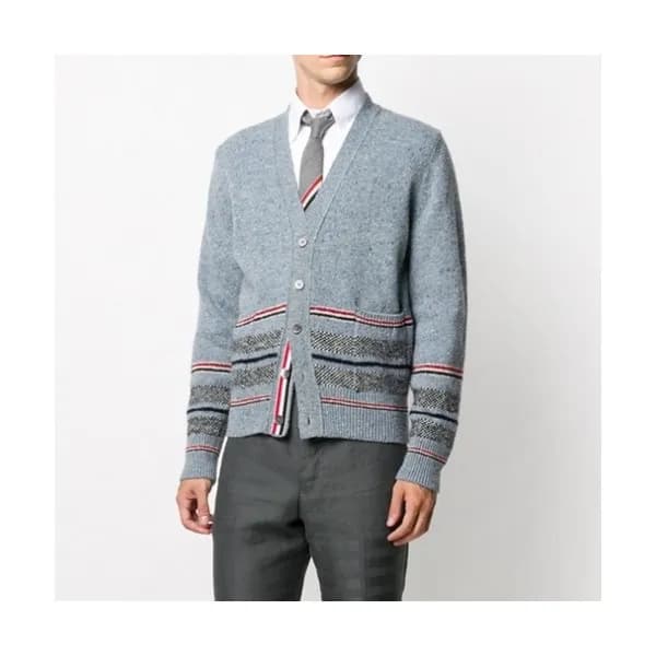 Thom Browne Mm/Wm Strap V-neck Cardigan Gray - 톰브… - 1