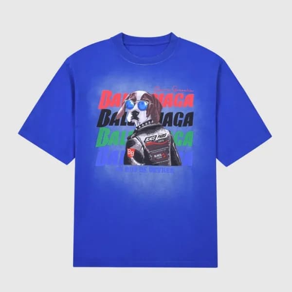 발렌시아가 남성 크루넥 블루 반팔티 - Mens Blue Tshirts - bal01388… - 1