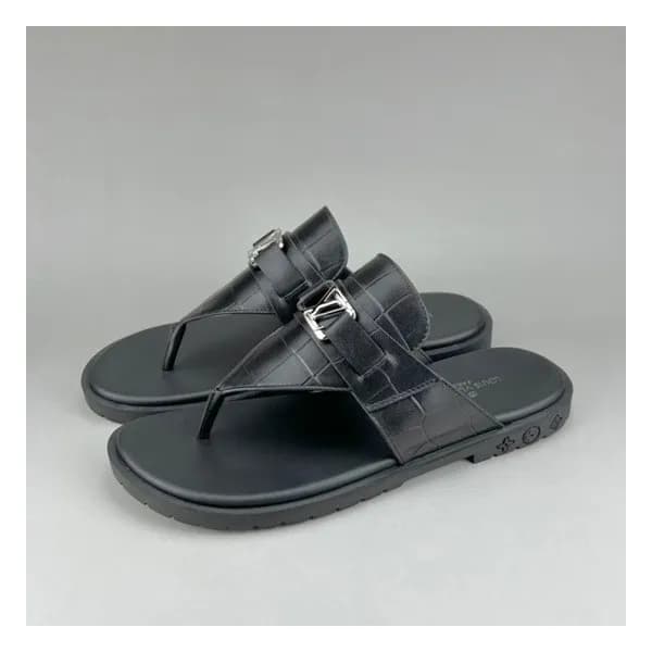 루이비통 남성 이니셜 블랙 슬리퍼 - Mens Black Slippers - lou0424… - 1