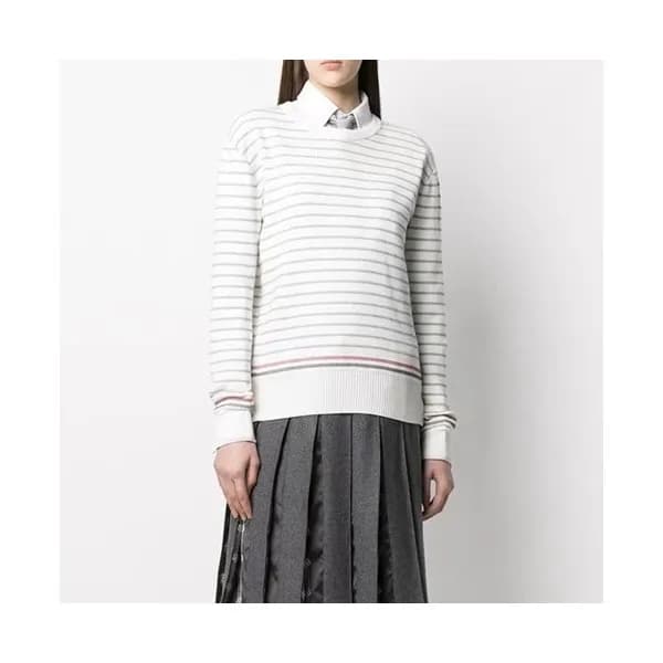 톰브라운 여성 화이트 크루넥 니트 - Thom Browne Womens White Knit… - 1
