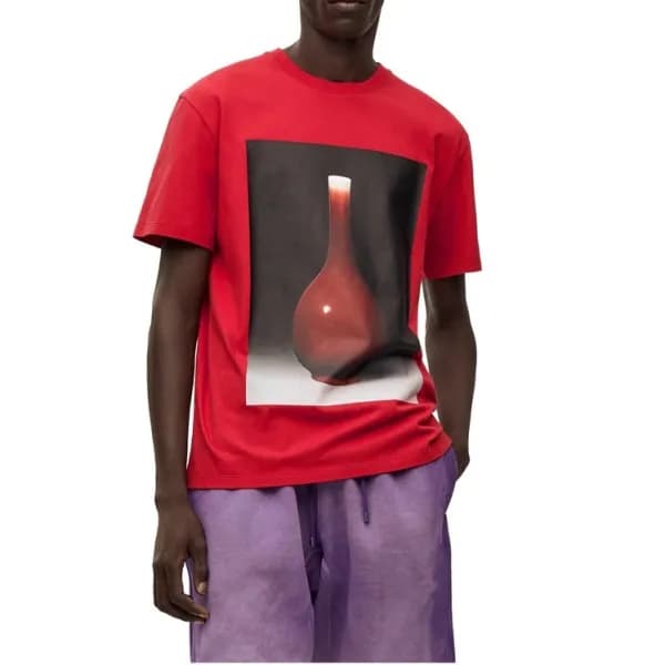 로에베 남/녀 이니셜 레드 반팔티 - Loewe Unisex Red Short sleeve… - 1
