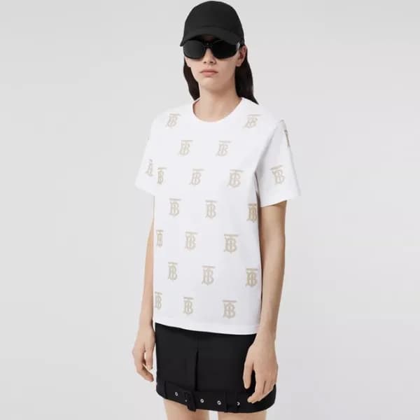 버버리 남/녀 화이트 크루넥 반팔티 - Burberry Unisex White Tshirt… - 1