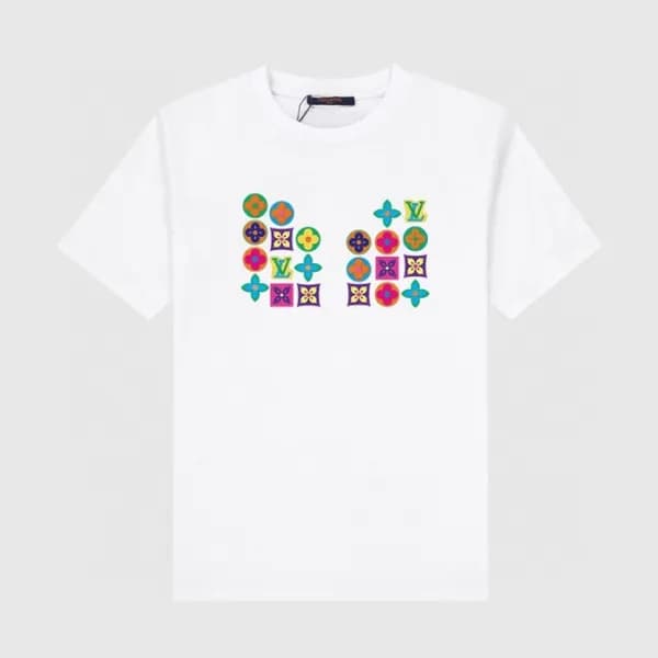 루이비통 남성 화이트 크루넥 반팔티 - Louis vuitton Mens White Sho… - 1