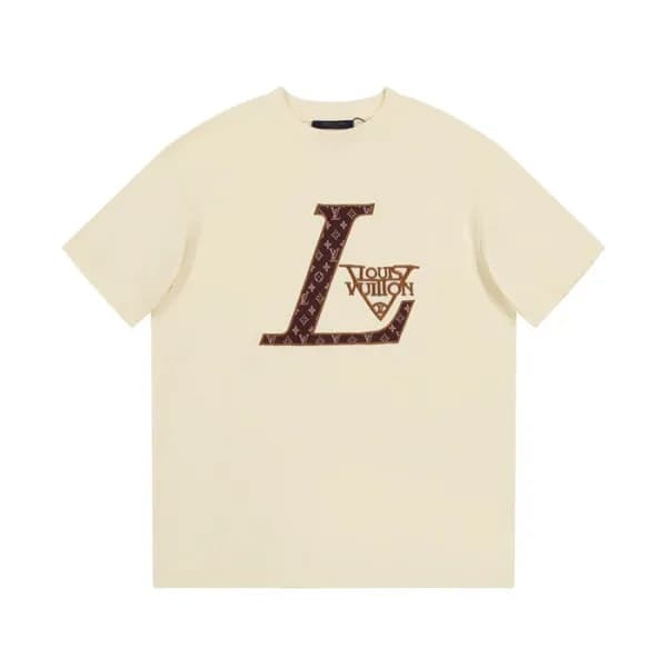 루이비통 남성 아이보리 크루넥 반팔티 - Louis vuitton Mens Ivory Sh… - 1