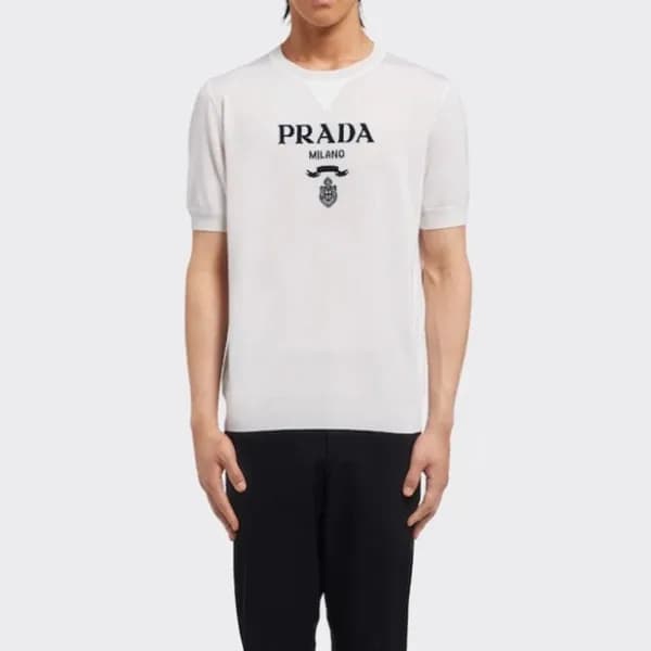 프라다 남성 크루넥 화이트 반팔티 - Prada Mens White Short sleeve… - 1