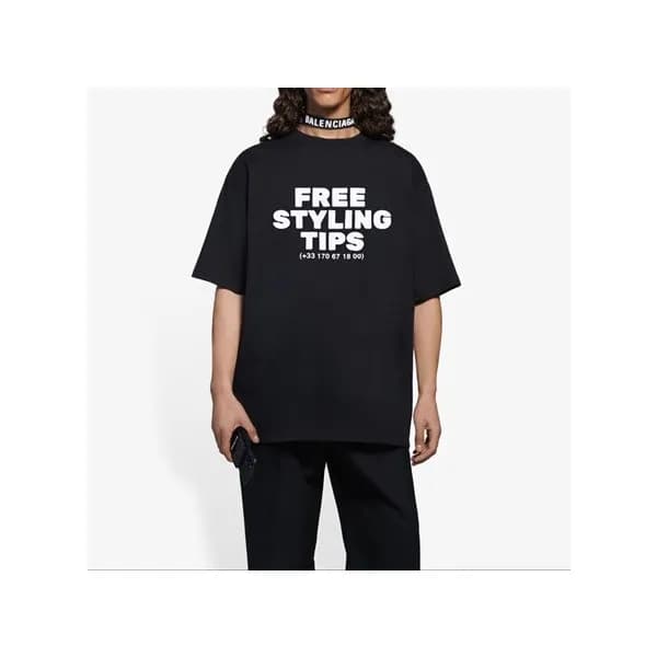 발렌시아가 남성 크루넥 블랙 반팔티 - Balenciaga Mens Black Short … - 1