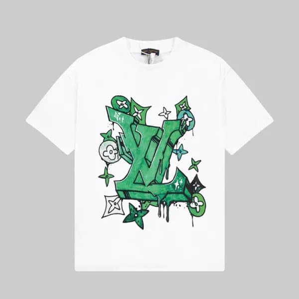 루이비통 남성 화이트 크루넥 반팔티 - Louis vuitton Mens White Sho… - 1