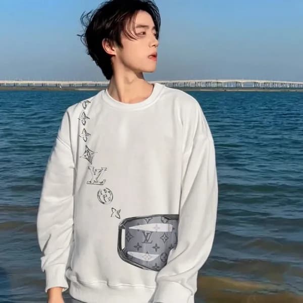 루이비통 남/녀 화이트 맨투맨 - Louis vuitton Unisex White Tshi… - 1