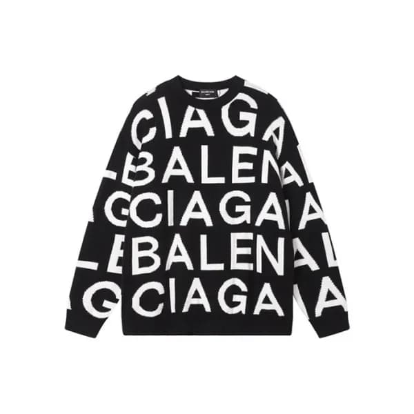 발렌시아가 남성 블랙 크루넥 니트 - Balenciaga Mens Black Knits -… - 1