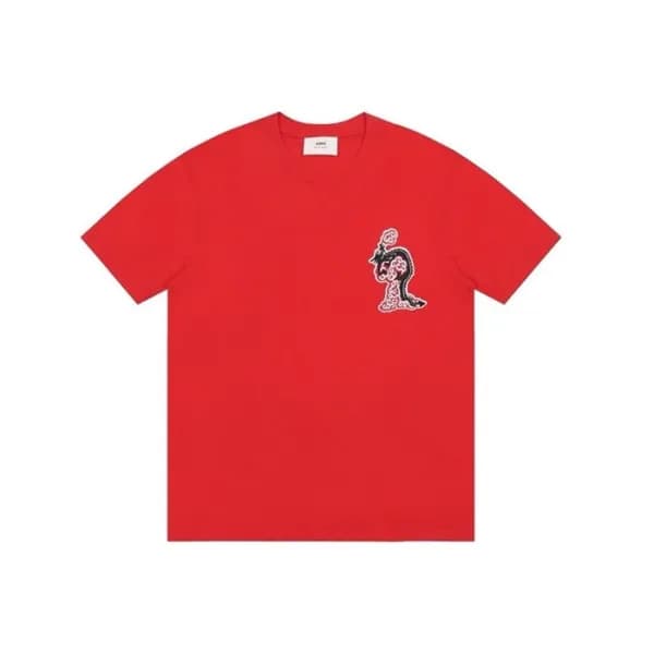 아미 남성 레드 반팔 티셔츠 - Ami Mens Red Tshirts - amc807x - 1