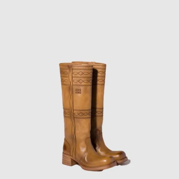 미우미우 여성 자수 가죽 부츠 - Miumiu Womens Embroidered Leather Boots - mis14853x - 1