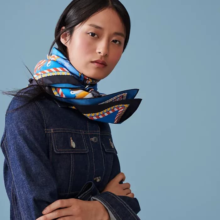 [에르메스] 실크 여성 스카프 he0012w - Hermes Silk Blue Scarf - 1