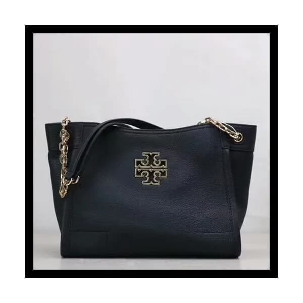 Tory Burch Leather Black Britten Small Slouchy Tot… - 1