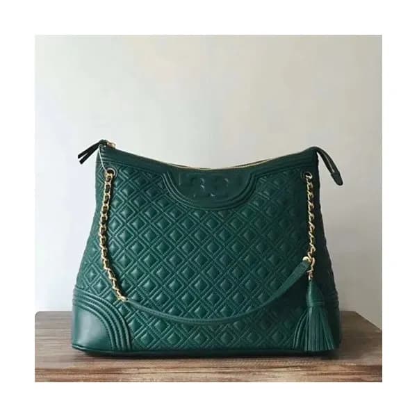 Tory Burch Leather Green Fleming Chain Tote Should… - 1