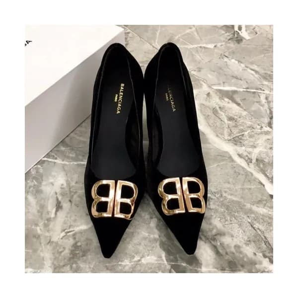 Balenciaga 2019 Womens Metal Logo Velvet Pumps - 발… - 1