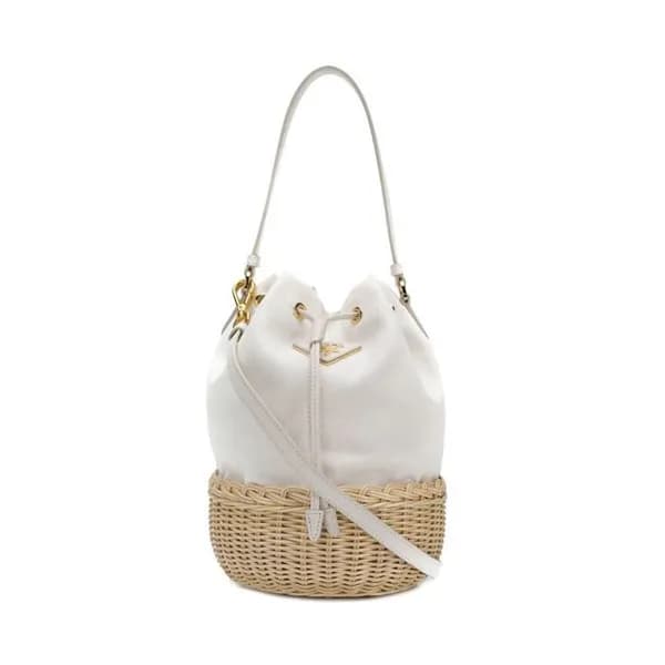 Prada 2019 Canvas & Rattan Hemp Bucket Tote Should… - 1