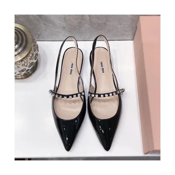 Miumiu 2019 Ladies Leather Slingback- 미우미우 2019 여성… - 1