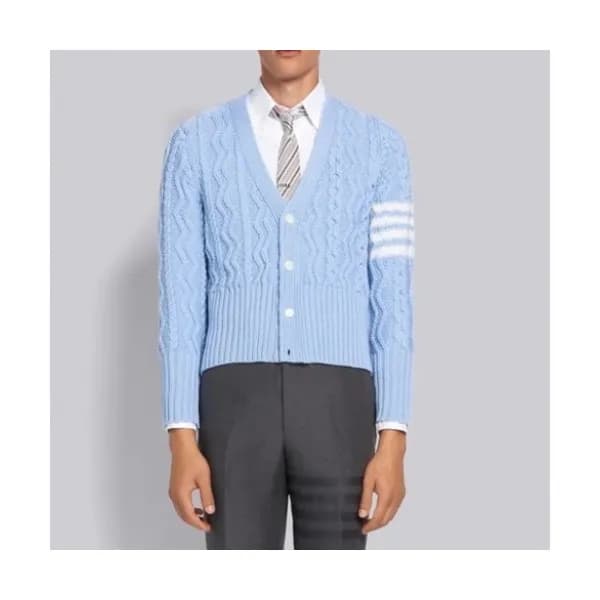 Thom Browne Mm/Wm Strap V-neck Cardigan Blue - 톰브… - 1