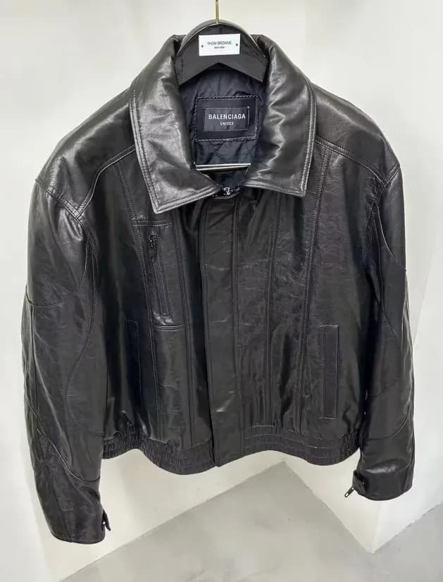 Balenciaga Mens Casual Leather Jackets Black - 발렌… - 1