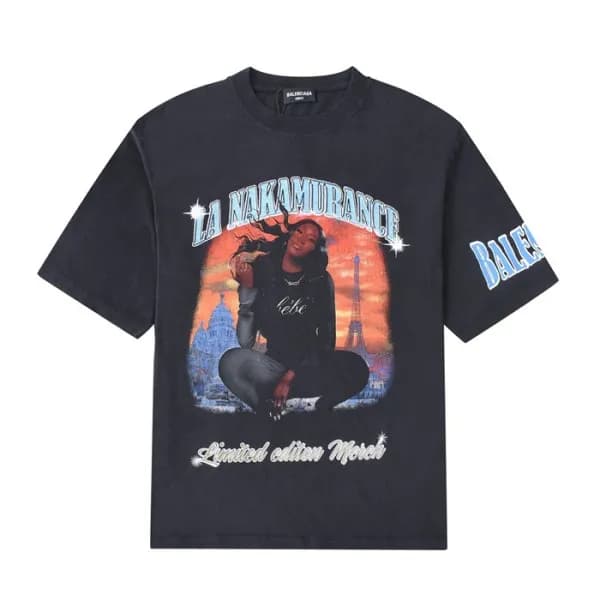 발렌시아가 남성 크루넥 블랙 반팔티 - Mens Black Tshirts - bal0138… - 1