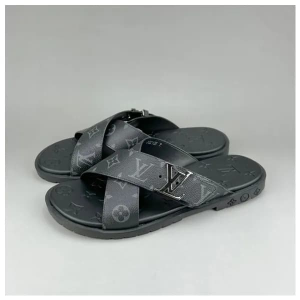 루이비통 남성 이니셜 블랙 슬리퍼 - Mens Black Slippers - lou0425… - 1