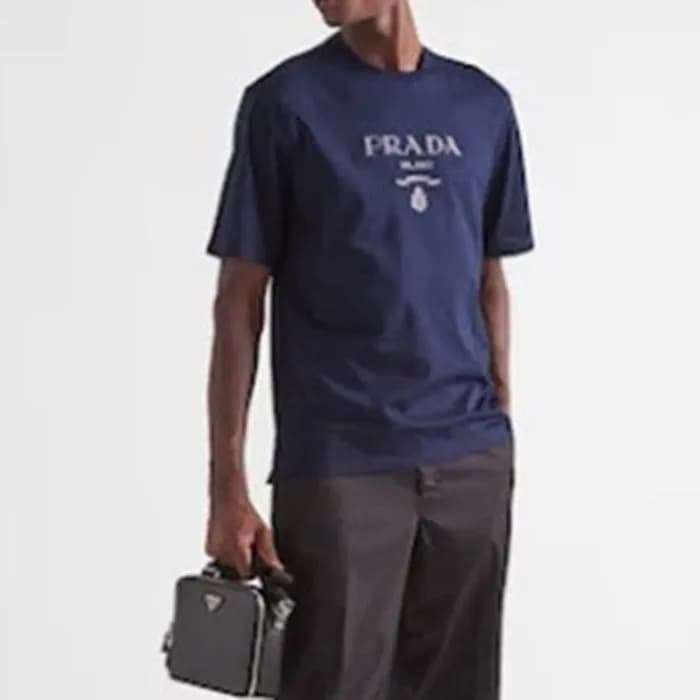 프라다 남성 크루넥 네이비 반팔티 - Prada Mens Navy Short sleeved… - 1