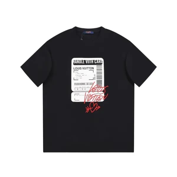 루이비통 남성 크루넥 블랙 반팔티 - Louis vuitton Mens Black Shor… - 1