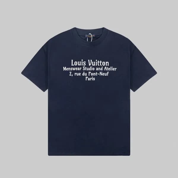 루이비통 남성 크루넥 네이비 반팔티 - Louis vuitton Mens Navy Shor… - 1