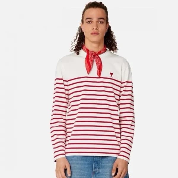 아미 남성 레드 긴팔티 - Ami Mens Red Tshirts - amc143x - 1