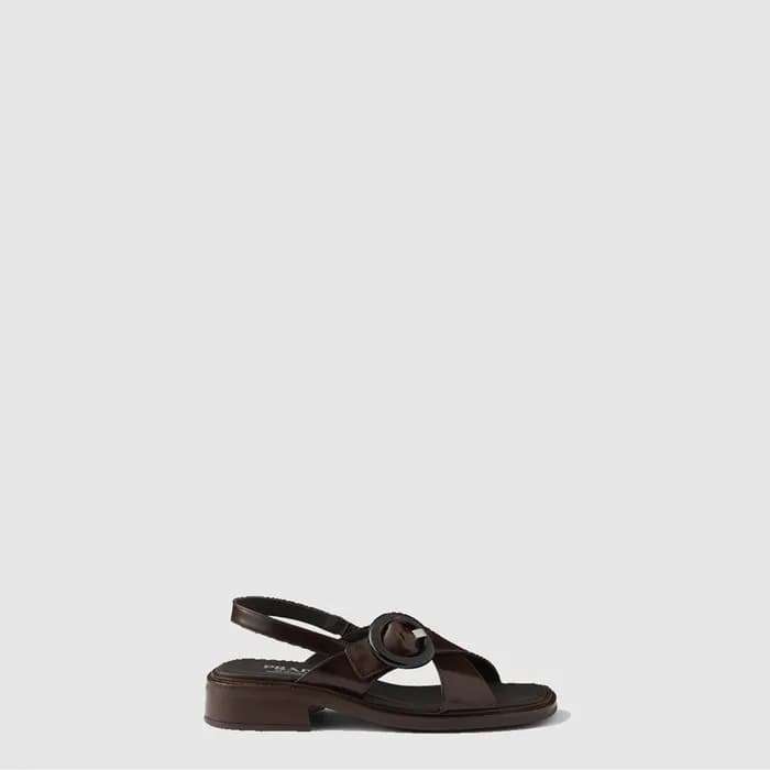프라다 여성 버클 장식 브러쉬드 가죽 샌들 - Prada Buckle-embellished… - 1
