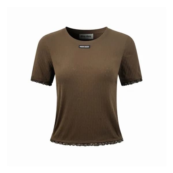 미우미우 여성 라운드 티셔츠 - Miumiu Womens Round Tshirt - mic… - 1
