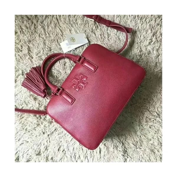 Tory Burch Leather Red Thea Rounded Double-zip Sat… - 1