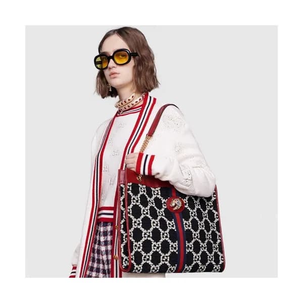 Gucci 2019 Rajah Women Wool & Leather Tote Shoulde… - 1