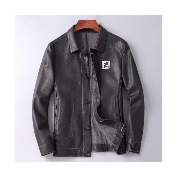 Fendi 2019 Mens Casual Zip-up Leather Jacket - 펜디 … - 1