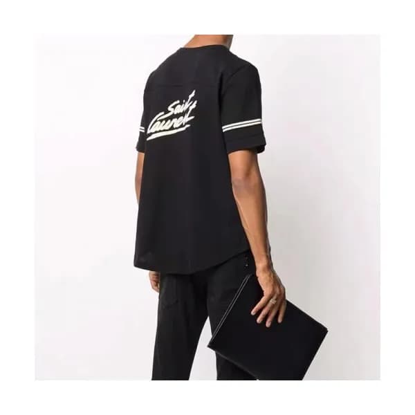 Saint Laurent 2021 Mens Logo Cotton Short Sleeved … - 1