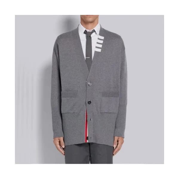 Thom Browne Mm/Wm Strap V-neck Cardigan Gray - 톰브… - 1