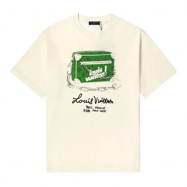 루이비통 남성 아이보리 크루넥 반팔티 - Mens Ivory Tshirts - lou041… - 1