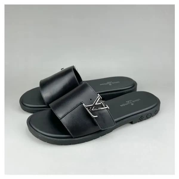 루이비통 남성 이니셜 블랙 슬리퍼 - Mens Black Slippers - lou0427… - 1