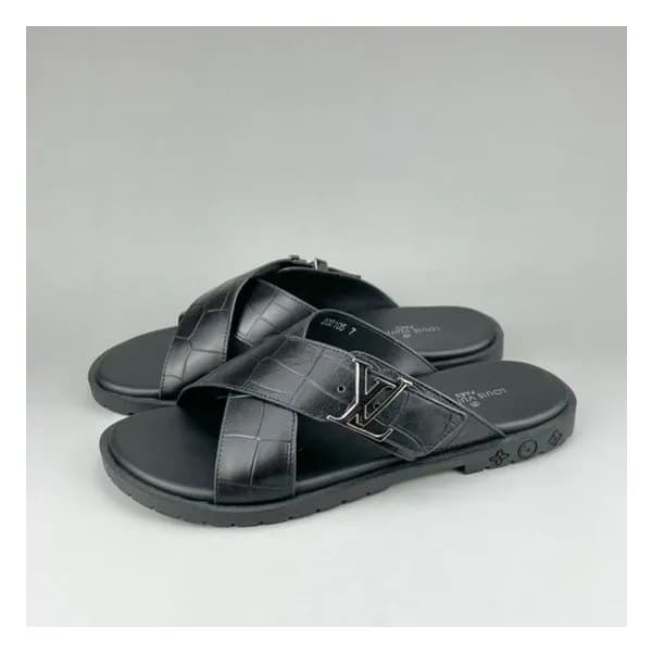 루이비통 남성 이니셜 블랙 슬리퍼 - Mens Black Slippers - lou0428… - 1