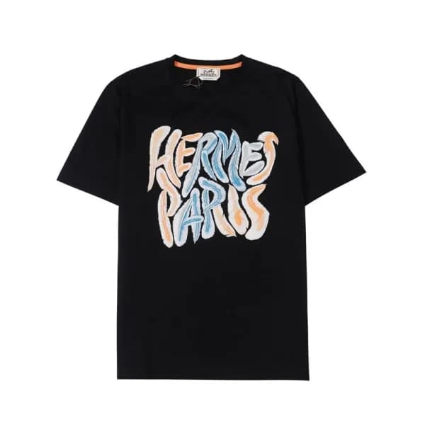 에르메스 남자 블랙 크루넥 반팔티 - Mens Black Tshirts - her0893x - 1