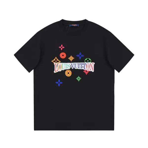 루이비통 남성 블랙 크루넥 반팔티 - Louis vuitton Mens Black Shor… - 1