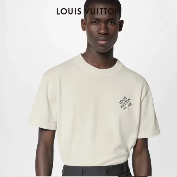 루이비통 남성 아이보리 크루넥 반팔티 - Louis vuitton Mens Ivory Sh… - 1