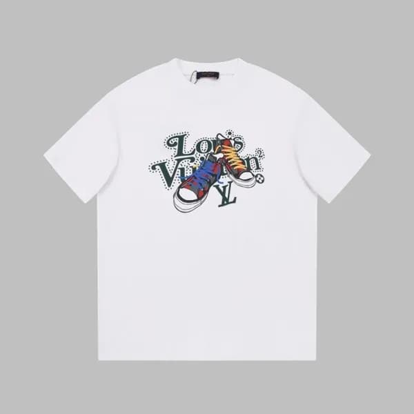 루이비통 남성 화이트 크루넥 반팔티 - Louis vuitton Mens White Sho… - 1