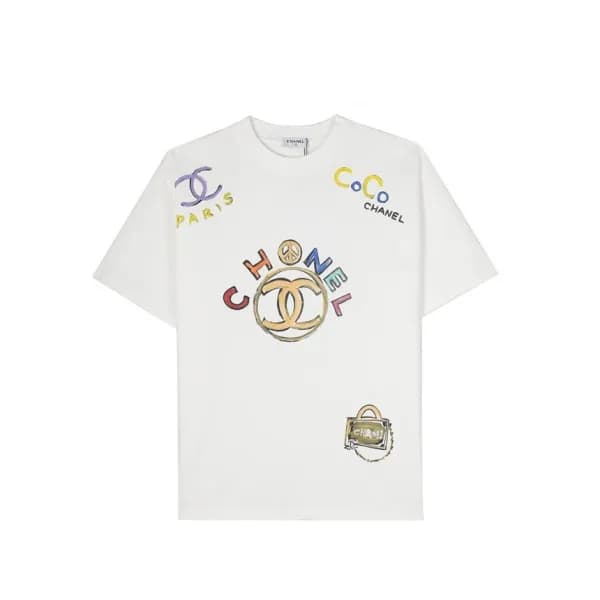 샤넬 남/녀 크루넥 화이트 반팔티 - Chanel Unisex White Tshirts -… - 1