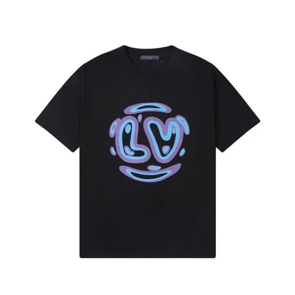 루이비통 남성 크루넥 블랙 반팔티 - Louis vuitton Mens Black Shor… - 1