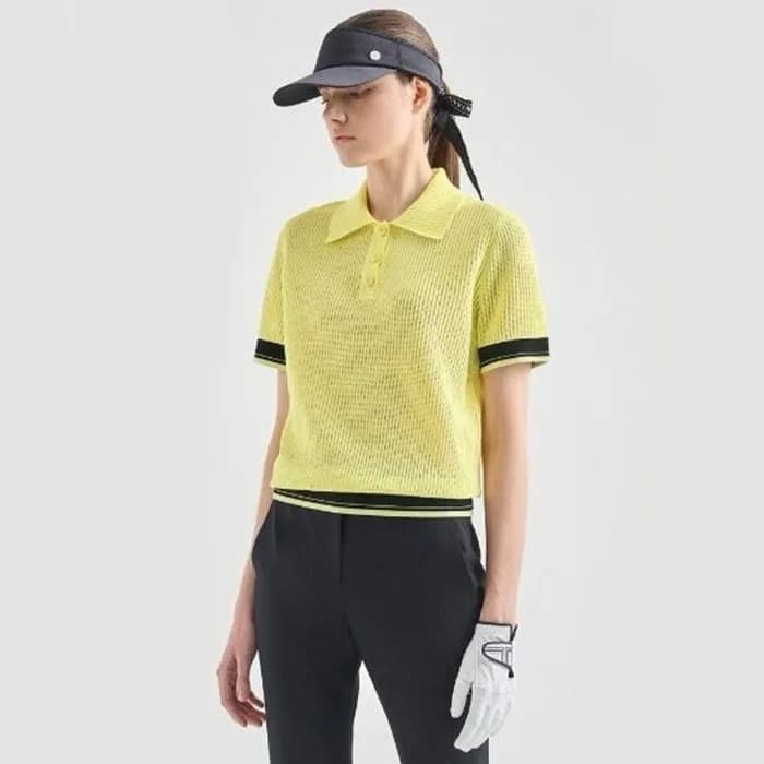 [LANVIN BLANC] 랑방블랑 여성 올 블렌드 컬러 블록 크로세 하프 니트 탑 - g… - 1