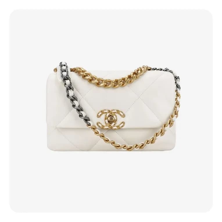 샤넬 19 플랩백 램스킨 미디움 화이트 골드 - Chane19 Flap Bag Lamb s… - 1