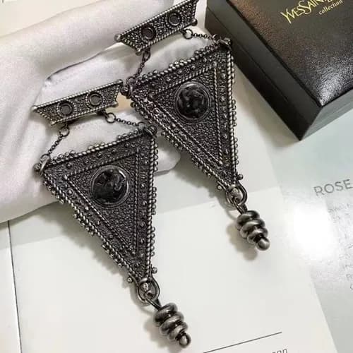 YSL Double Black Earring - 입생로랑 여성용 18k도금 블랙 귀걸… - 1