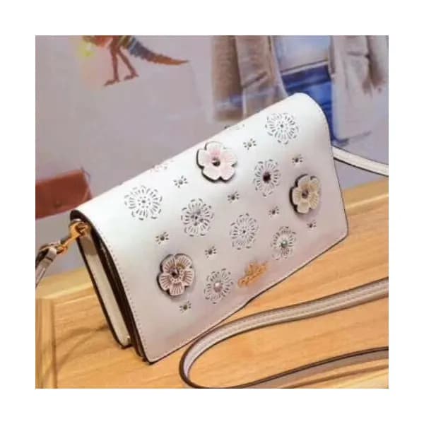 Coach Leather Foldover With Cut Out Tea Rose Shoul… - 1