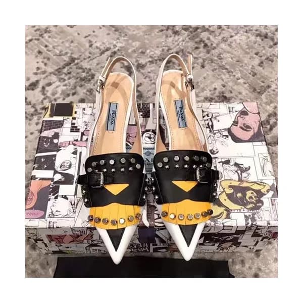 Prada 2019 Ladies Leather Middle Heel Slingback - … - 1